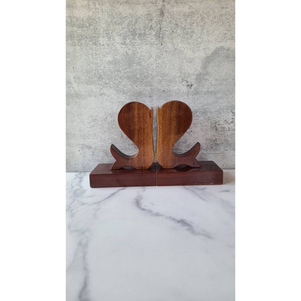 Vintage Wooden Whale Bookends